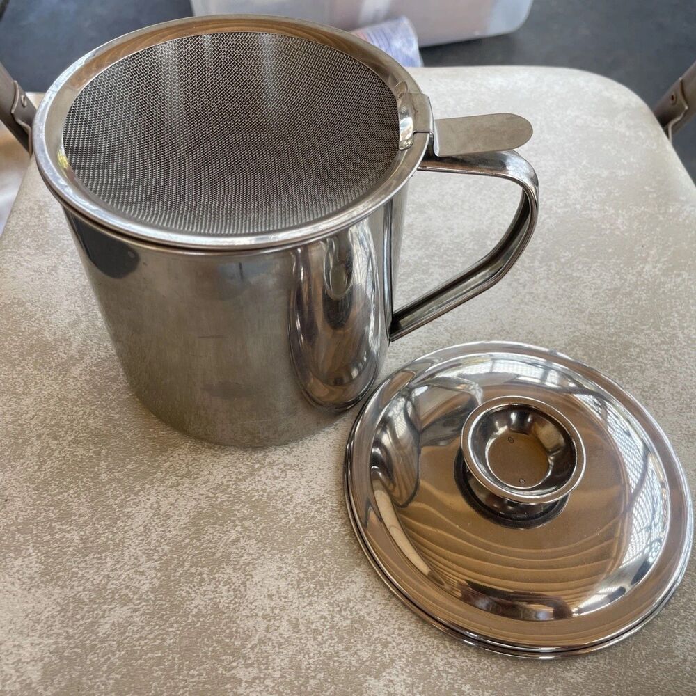 Bacon Grease Container with Strainer 1L Stainless Steel Oil Storage Pot w/ Sieve